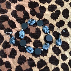 Snowflake obsidian stretch bracelet with earrings